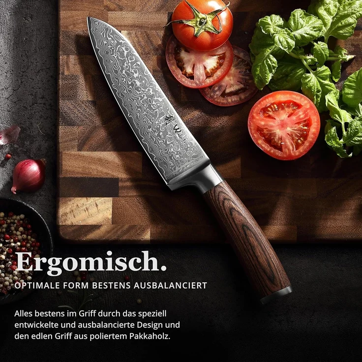 Wakoli Santokumesser EDIB Sakura Damast Santoku Messer Küchenmesser 17 cm Klinge, aus 67 Lagen Damaststahl, VG-10 Kern – Bild 4