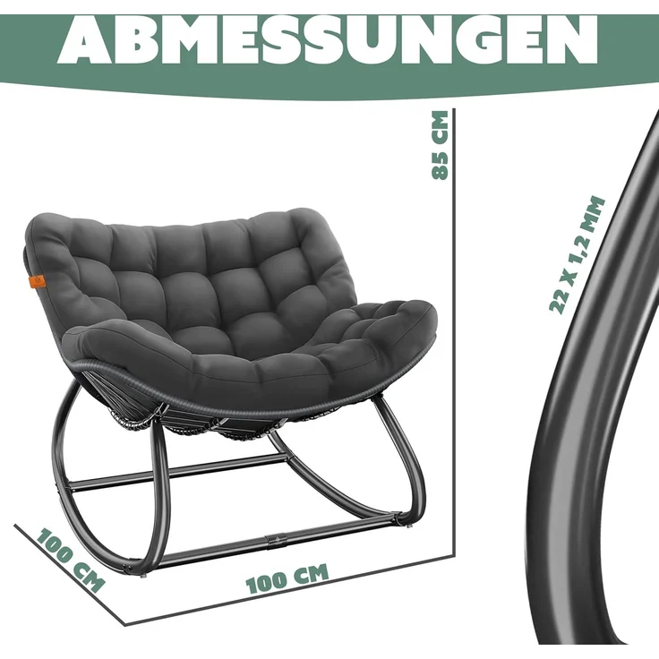 KESSER® 'XXL Chillexer' Schaukelstuhl mit Rutschfesten Füßen, für drinnen & draußen, Witterungsbeständig, Stahl / Polyester anthrazit, 100 x 100 x 85 cm – Bild 2