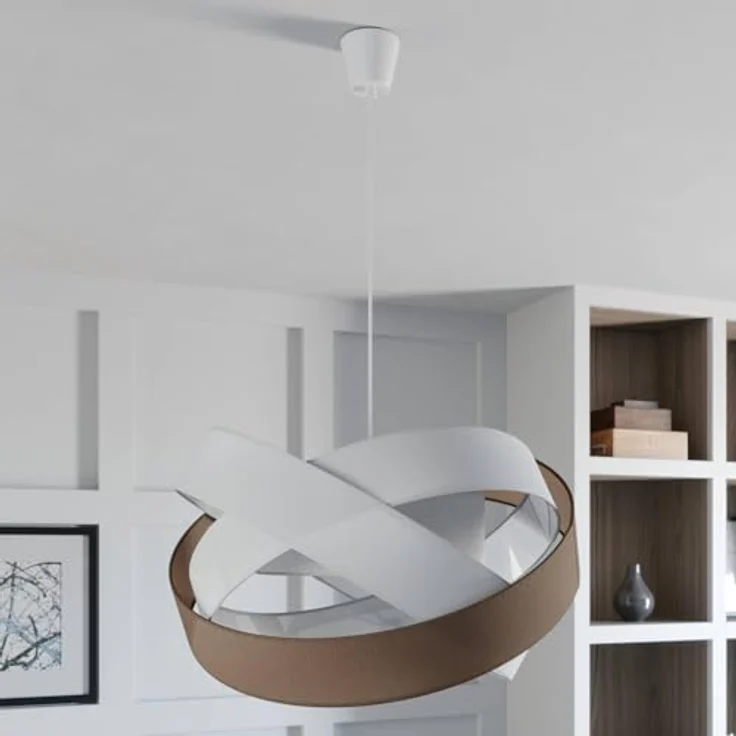 Lindby Simaria Stoffpendelleuchte, braun/grau/weiß, hochwertige Hängelampe für Wohnzimmer und Esszimmer – Bild 4