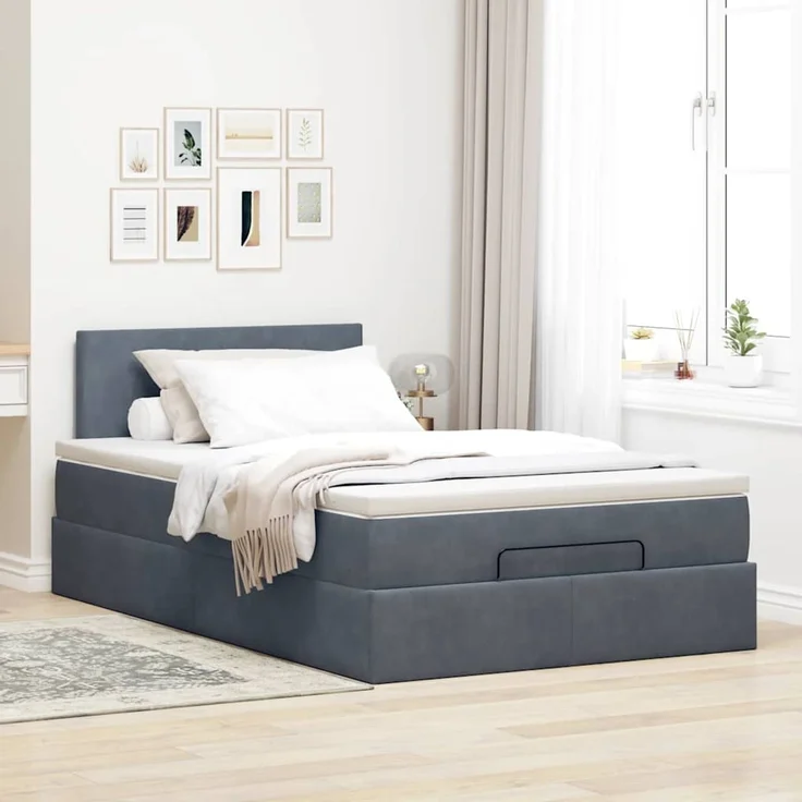 vidaXL Ottomane Bett mit Matratze & LEDs Dunkelgrau 120x190 cm Samt 3312537 – Bild 4