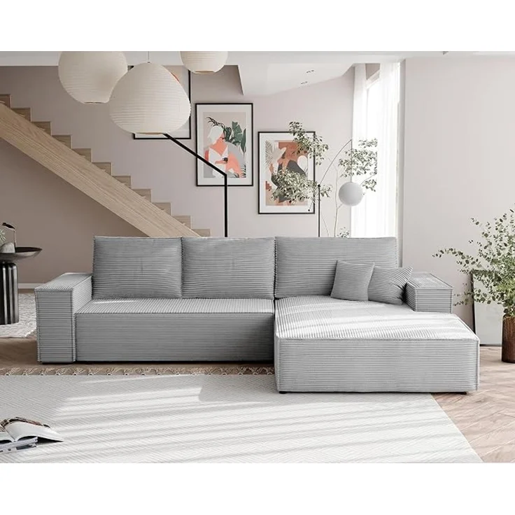 Eckschlafsofa (Ausrichtung rechts), 294x185 cm, mit Bettkasten und Schlaffunktion, Hellgrau – Bild 2