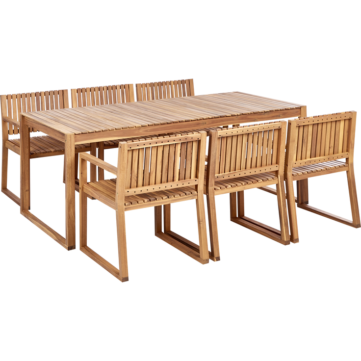 Beliani 'SASSARI II' Essgruppe für 6 Personen, Akazienholz Heller Holzfarbton, 180x90x75 cm