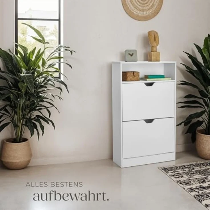 tectake Schuhschrank Schuhregal Calea mit 2 Kippfächern für 12 Paar Schuhe (Komplettset, 1-St, inkl. Schlüssel) für 12 Paar Schuhe – Bild 2