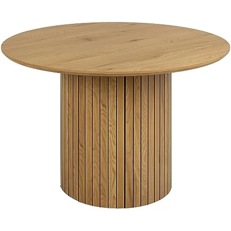 AC Design Furniture Yaron Esstisch in Wildeichenoptik für 4 Personen, Säulenfuß mit Lamellenfront, Runder Esstisch, Ø: 120 x H: 75 cm