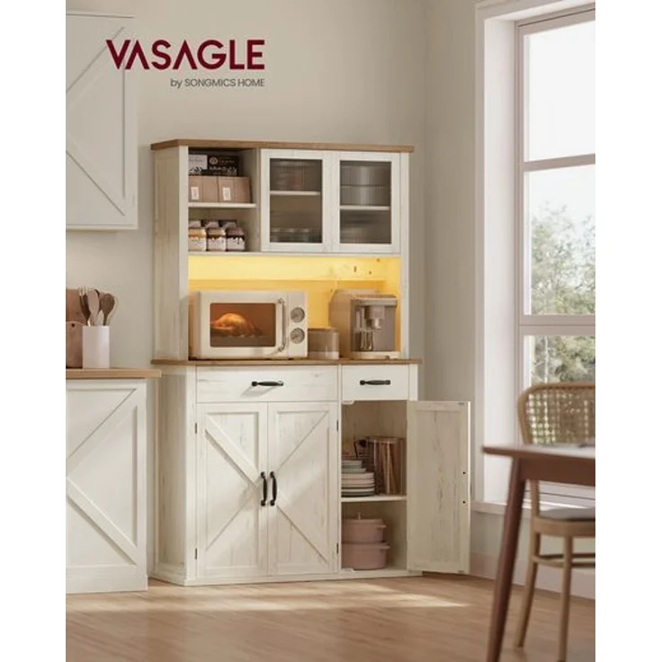 VASAGLE Küchenschrank mit Beleuchtung und Ladestation, mit Türen und Schubladen, 39,5 x 106,5 x 180,6 cm – Bild 2