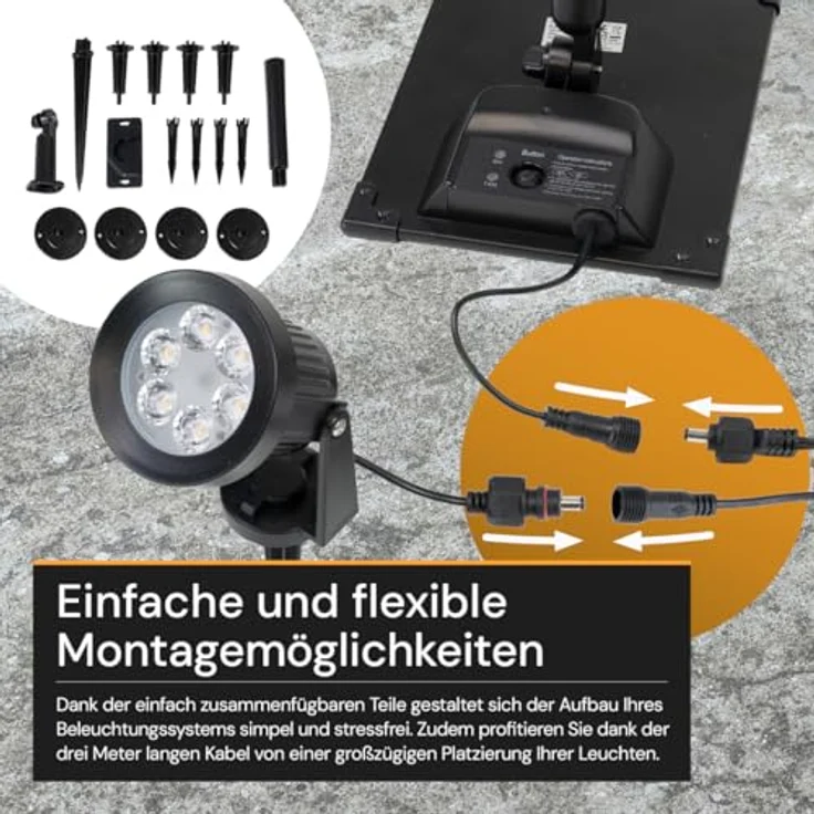 LUXULA Solar LED-Gartenleuchten Set, 5W, 3000K, 200lm, warmweiß, IP54, schwarz, 4 Stück – Bild 4