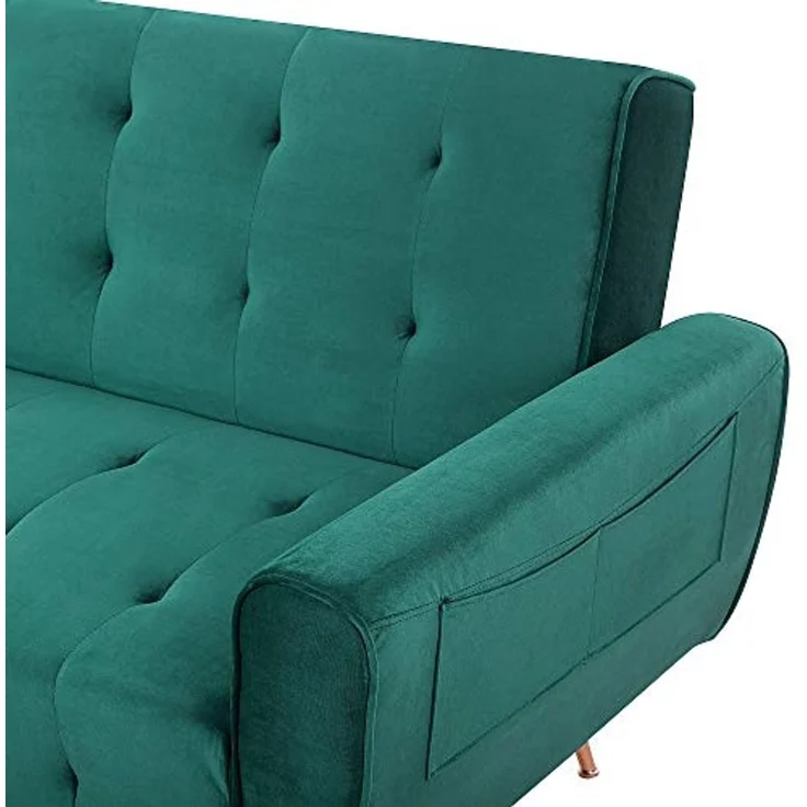 beliani 'SELNES' Schlafsofa, 3-Sitzer, Samtstoff, Smaragdgrün, 85 x 84 x 212 cm – Bild 7