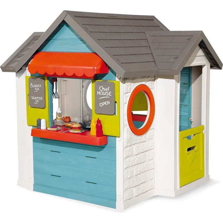 Smoby 810403 'Chef Haus' Spielhaus, ab 2 Jahren, 124,5 x 132 x 135,7 cm, mit Ausgabe Theke & viel Zubehör
