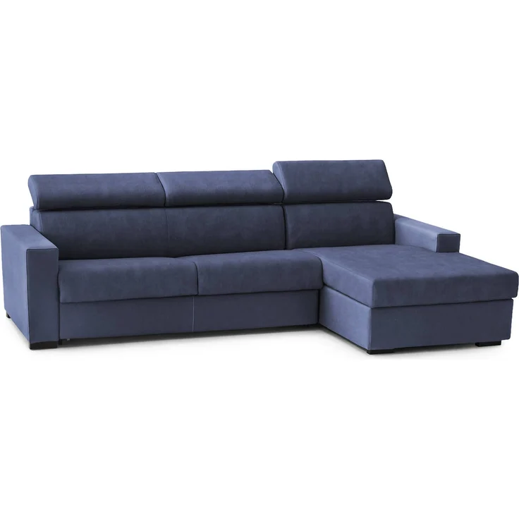 Dmora Sofa mit Halbinsel Ameno, Ecksofa mit rechter Chaiselongue aus Stoff, Standardarmlehnen, 100 % Made in Italy, 280 x 95 x 85 cm, Blau – Bild 1