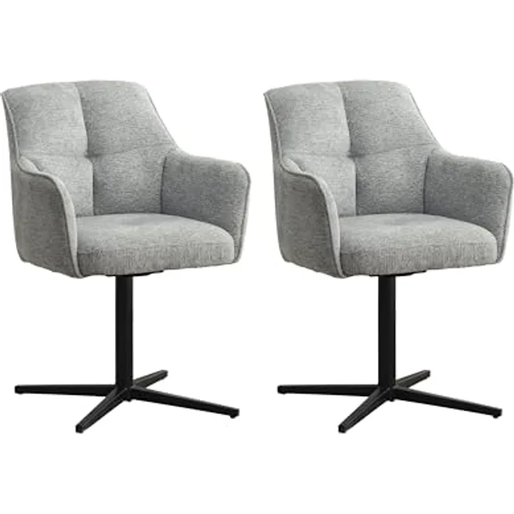 byLIVING 2er Set Esszimmerstuhl Mexico, Polsterstuhl mit Armlehne, 360 Grad drehbar, Taschenfederkern-Polsterung, Stativfuß Metall Schwarz, Strukturstoff Grau, Maße: B 65, H 87, 67 cm