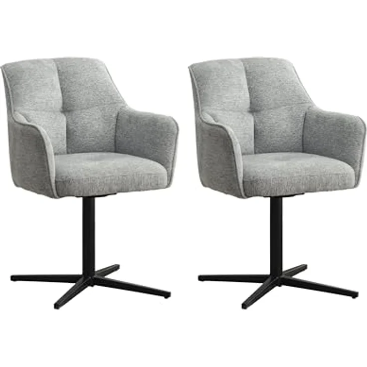 byLIVING 2er Set Esszimmerstuhl Mexico, Polsterstuhl mit Armlehne, 360 Grad drehbar, Taschenfederkern-Polsterung, Stativfuß Metall Schwarz, Strukturstoff Grau, Maße: B 65, H 87, 67 cm – Bild 1