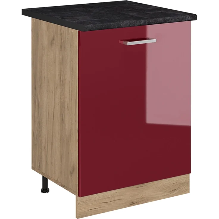 Küchenunterschrank R-Line Rot Hochglanz/Goldkraft Eiche 60 cm mit 1 Tür Arbeitsplatte Anthrazit Vicco – Bild 1
