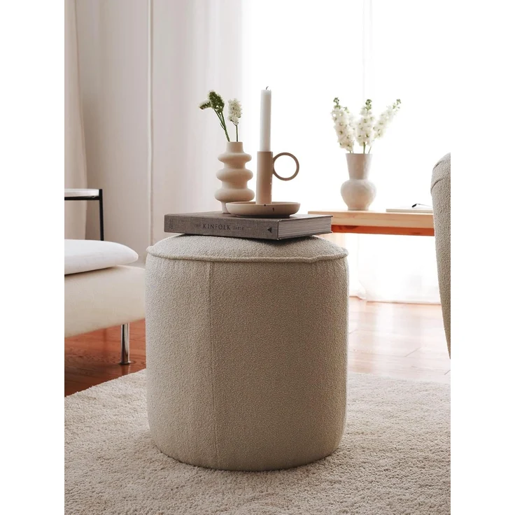 Atelier Del Sofa Elegant Cream Pouffe, 43 x 45 x 43 cm | 100% Wooden Frame, Soft Teddy Fabric, 24 DNS Feather Cushion | Perfect for Modern Living Rooms & Bedrooms – Bild 6
