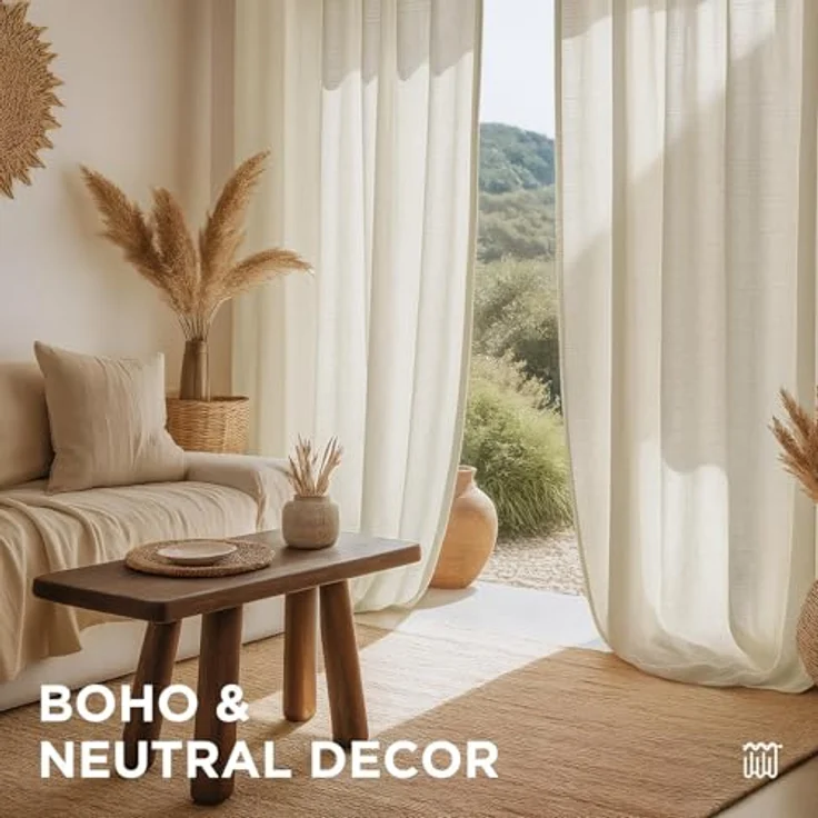 Joydeco Leinen-Vorhänge für Wohnzimmer, Lichtfilterung, Stangentasche, Rückenlasche, halbtransparente Vorhänge, Fenster, Lange Vorhänge, 228,6 cm lang, elfenbeinfarben – Bild 7