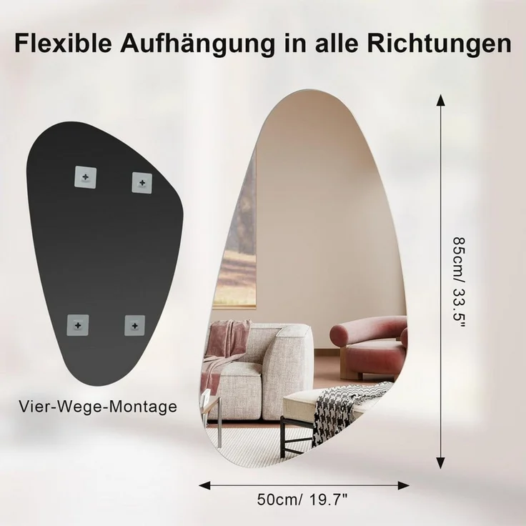 Youyijia Kosmetikspiegel Asymmetrischer Spiegel Dekorativ – Rahmenloser HD Glas Spiegel – Bild 2