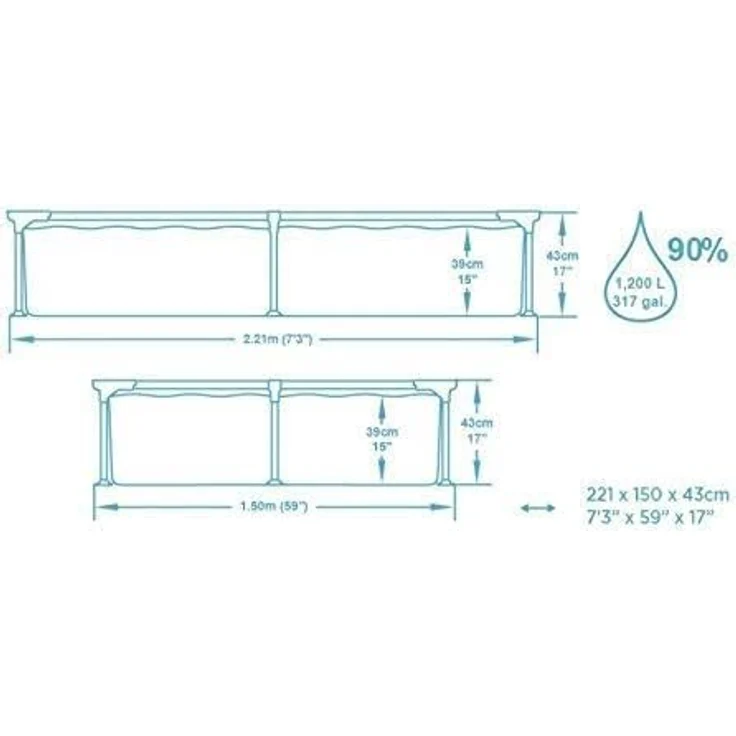 Bestway 1200 l Gerahmter Pool Stahlrahmen Blau 221x150 cm, 3 kg – Bild 4