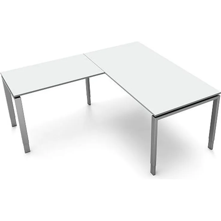 Kerkmann Schreibtisch 4139 Form 5 160x80x68-82 cm Vierfuß-Gestell höhenverstellbar mit Anbautisch Lichtgrau