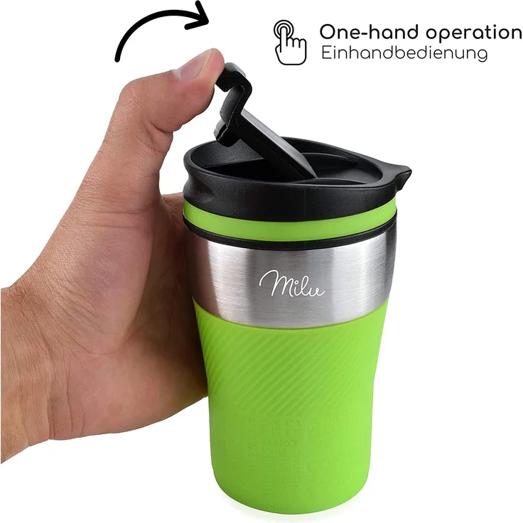 Milu Thermobecher Isolierbecher Kaffeebecher to go - 210ml 100% Auslaufsicher - Trinkbecher aus Edelstahl - Autobecher doppelwand Isolierung - Thermo Becher - Travel Mug (Grün)