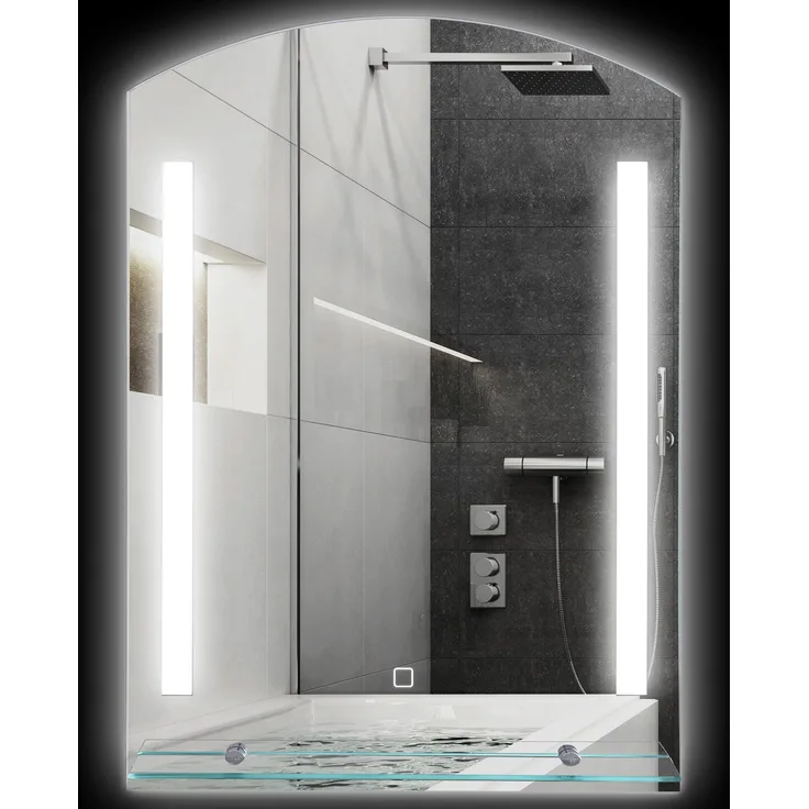 MELAYR, Badezimmerspiegel mit LED-Beleuchtung, elegant und hochwertig, Glas, Aluminium, 50 x 12 x 70 cm, Silber