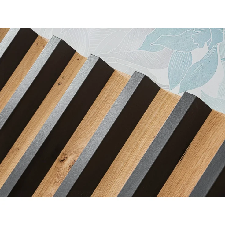Wohnwand Verti mit Beleuchtung in Perla Gray und Artrisan mit Lamellenplatte 220 x 148 x 35 cm 3-teilig – Bild 14