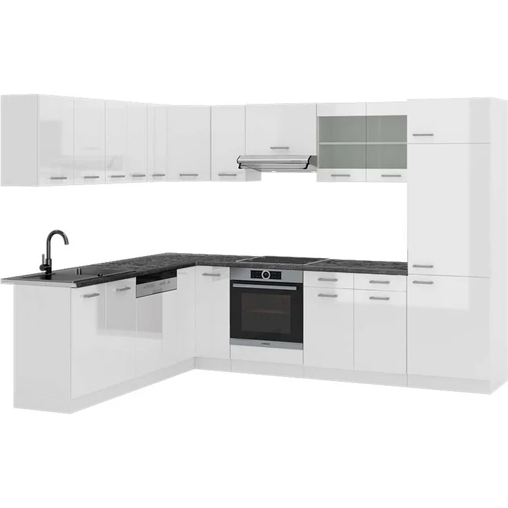 Eckküche R-Line Weiß Hochglanz/Weiß 287 x 60 cm , AP Anthrazit Vicco – Bild 1