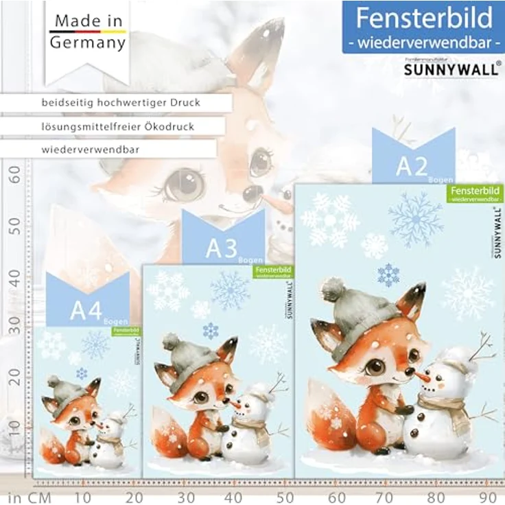 Sunnywall Fensterdekoration Kinderzimmer Fensterbild Winter Fuchs, wiederverwendbar, statisch haftend, beidseitiger Druck – Bild 5
