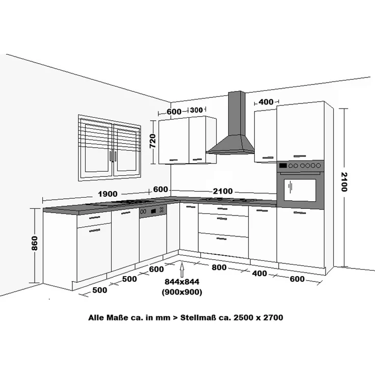 Winkelküche ARIA K-BL ECKE 2 - 250 x 270 cm Anti Fingerprint Küchenzeile Küchenblock Singleküche Einbauküche Küche Eckküche – Bild 9