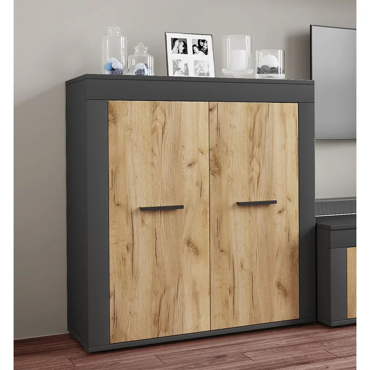 VCM Kommode & Sideboard Usilo 919850 Anthrazit / Honig-Eiche H. 89 x B. 80 x T. 35 cm – Bild 3