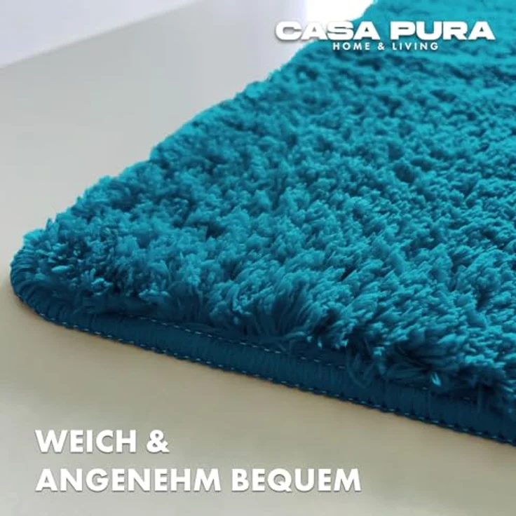 casa pura Badematte Sky Soft, türkis, rutschfest, waschbar, 50x80 cm, Mikrofaser, hochwertiger Shaggy Badezimmerteppich – Bild 3