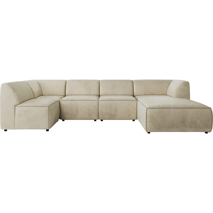 Modulares XXL-Ecksofa MODARO 5M, U-Form, Wohnlandschaft, 5-teilig, freistehend, Wohnzimmer Couch, HR-Schaumstoff - Beige Velvet - Rechts – Bild 9