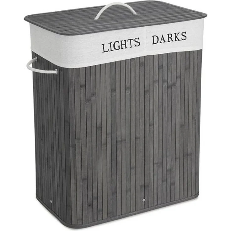 Mondeer Wäschekorb 100L Wäschesortierer aus Bambus (1 St), faltbarer Wäschesammler mit 2 Fächern – Bild 4