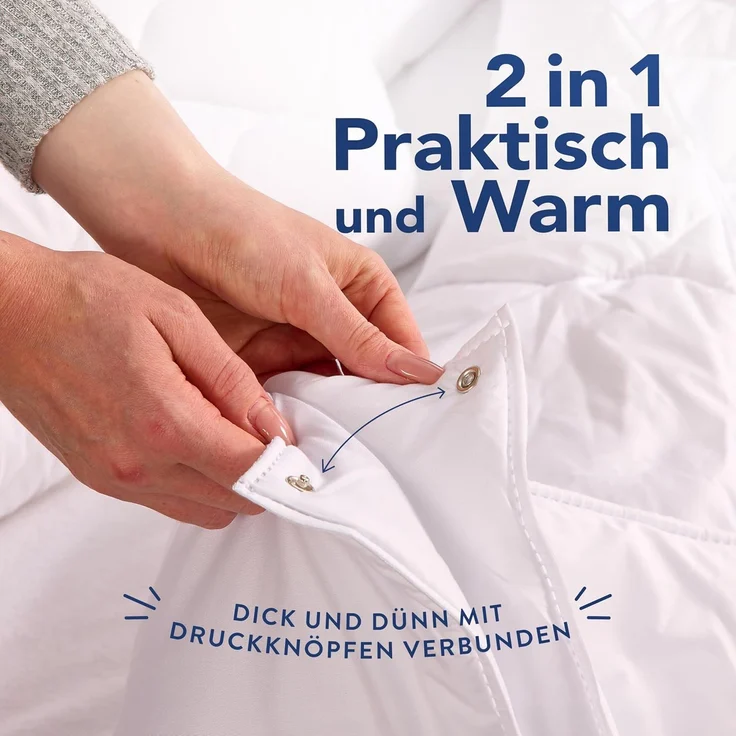 John Cotton 4 Jahreszeiten Bettdecke 200x220 - Atmungsaktive 3-in-1 Bettdecken für Sommer & Winter | Oeko-Test Zertifiziert Steppdecke | Weiche Microfaser Schlafdecke | Winterdecke 220x200 cm – Bild 3