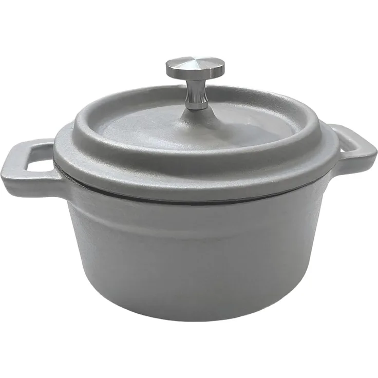 osoltus Mini Cocotte Bratentopf klein Gusseisen ofenfest 10 cm Hellgrau