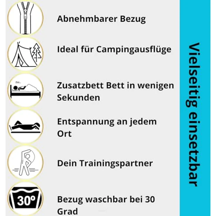 Klappmatratze Klappmatratze Gästematratze VW GTD 180x65x7cm Faltmatratze Bezug Bett, FORTISLINE, 7 cm hoch – Bild 10
