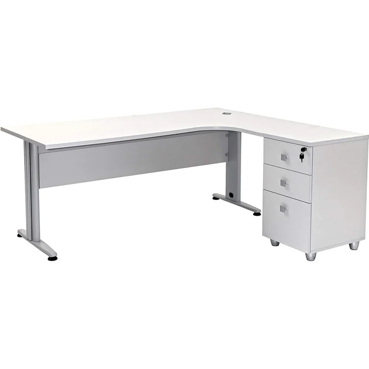 Schreibtisch Set Dona, grau Dekor, inkl. Schreibtisch inkl. Container mit 3 Schüben, rechts gwinkelt, Aktenschrank – Bild 8