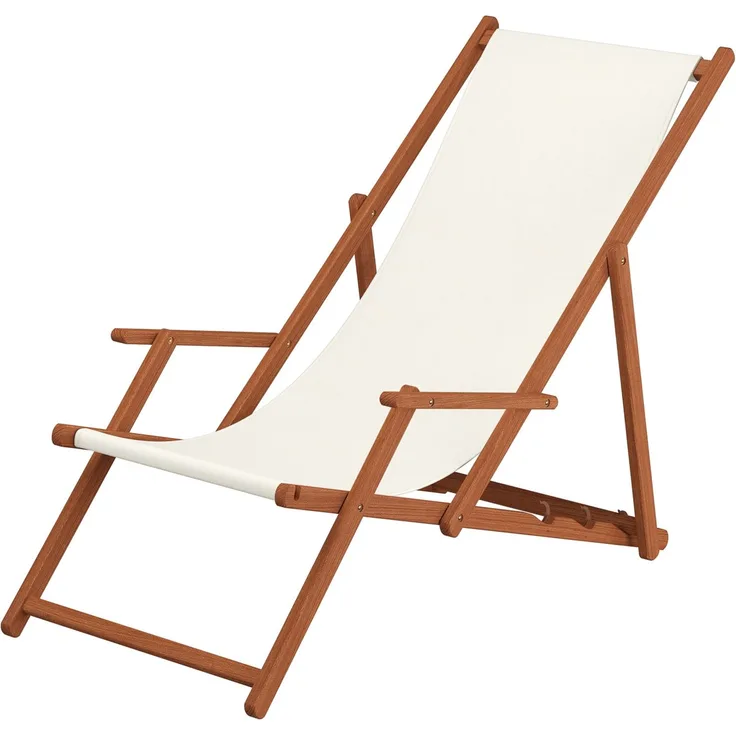 Deckchair weiß Liegestuhl klappbare Sonnenliege Gartenliege Holz Strandstuhl Gartenmöbel 10-303 KD