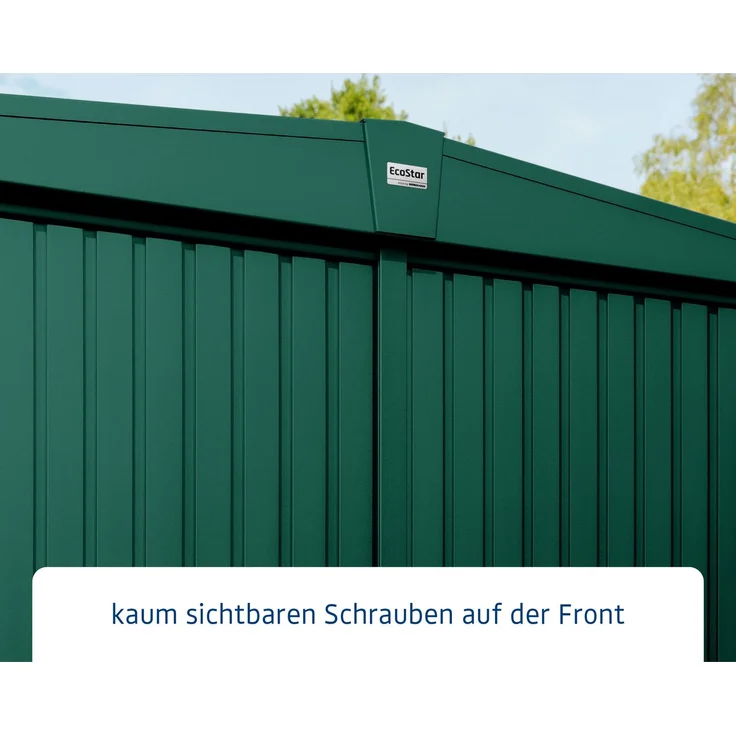 Hörmann Ecostar Metall-Gerätehaus Trend mit Satteldach Typ 3, 238x303 cm , moosgrün, 7,2 m²,2-flüglige Tür – Bild 6
