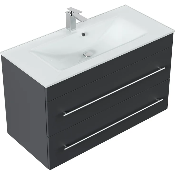 Magnolia Home 'Vitro 1000' mit Glaswaschbecken und Softclose, 60 x 45,5 x 100 cm, Grafit – Bild 1