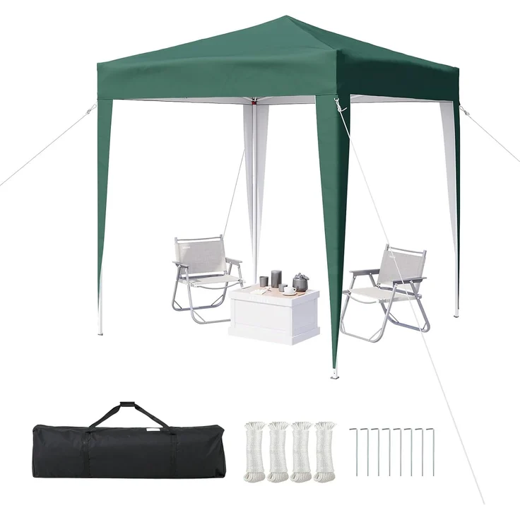 Aoxun Pop Up Pavillon 2x2m Wasserdicht, Metallrahmen-Schutzzelt, Höhe Verstellbar, Faltpavillon 2x2 mit Tragetasche für Camping Party, Grün – Bild 1
