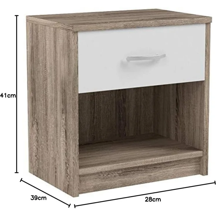 Stella Trading PEPE Nachttisch in Trüffel Optik, Weiß - Schlichter Nachtschrank mit einer Schublade passend zu jedem Bett & Schlafzimmer - 39 x 41 x 28 cm (B/H/T) – Bild 7