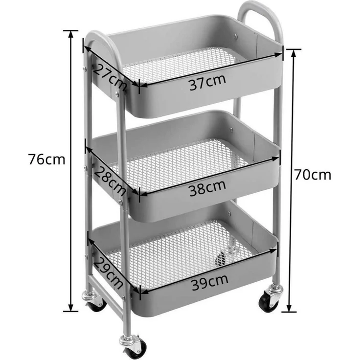 DOEWORKS Rollwagen Metall 3 Etagen Servierwagen Organizer Aufbewahrung Grau – Bild 4