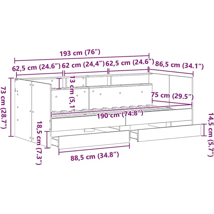 vidaXL Tagesbett mit Regal Artisan-Eiche 75 x 190 cm Holzwerkstoff 3334006 – Bild 12