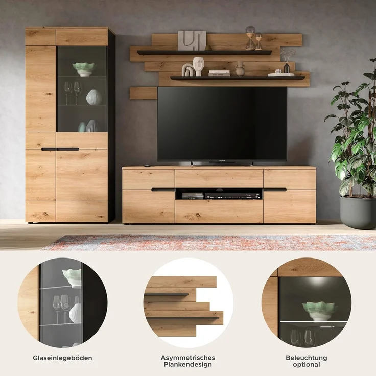 Wohnkombination (B/H/T: 280x190x44 cm) in Artisan Nachbildung – Bild 8
