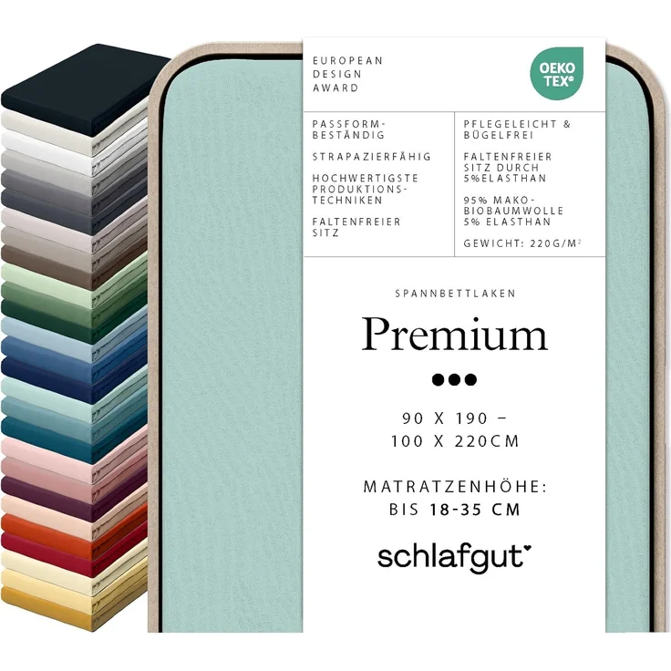 Schlafgut Spannbettlaken Premium, Gummizug: rundum, (1 Stück), Mako-Zwirn-Jersey, Petrol Light, S 90x190cm - 100x220cm