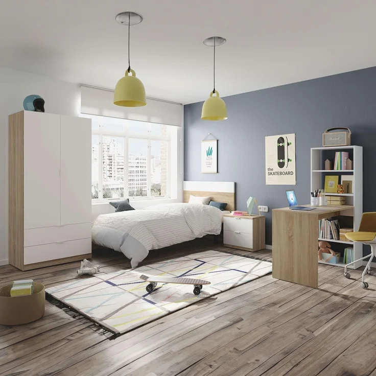 Habitdesign, modernes Kopfteil mit Nachttisch – Einzelmöbel-Set in Kanadischer Eiche & Artik weiß, viel Stauraum, Maße: 100 x 50 x 38 cm (B x H x T), Modell Luca – Bild 7
