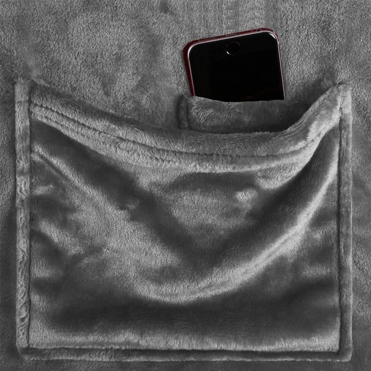 Wohndecke flauschige, tragbare Kuscheldecke mit Ärmeln und Fußtasche, Gräfenstayn, warme Ärmeldecke - TV Decke zum Anziehen - 200x170cm grau – Bild 2