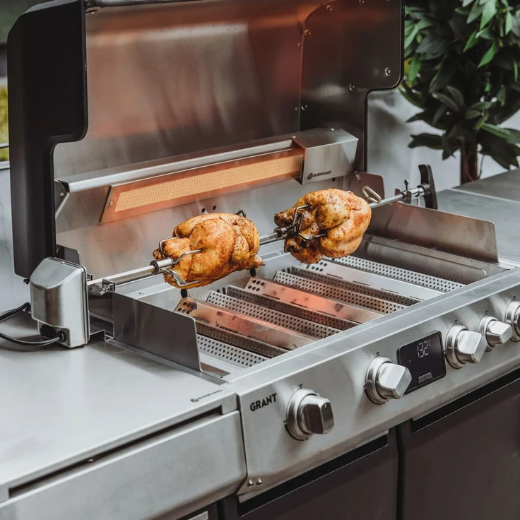 BURNHARD® Drehspieß Edelstahl für Gasgrill GRANT Serie mit Elektromotor, Gegengewicht & Fleischgabeln, spülmaschinenfest, gleichmäßige Bräunung bei 2 U/Min - Schwarz - #946370 – Bild 4