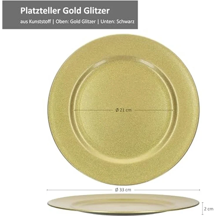 MamboCat Servierplatte 6er Set Platzteller Gold Glitzer 33cm Dekoteller leicht Kunststoff, Kunststoff, Weihnachten – Bild 6