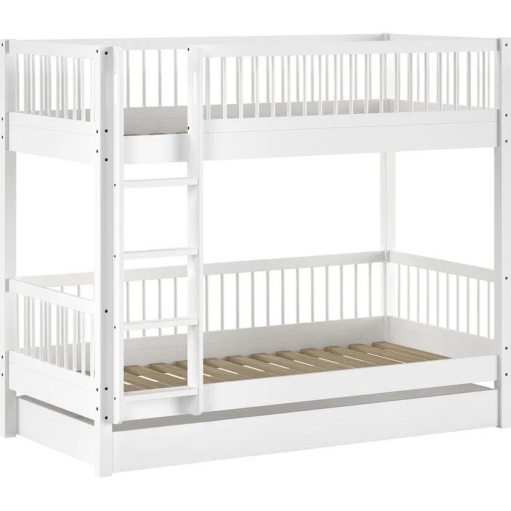 Etagenbett >Buche Massiv< in weiß lackiert - 207,5x175,4x97,5 (BxHxT) – Bild 5