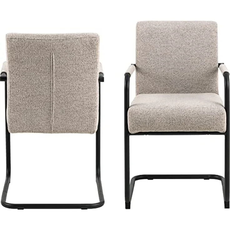 AC Design Furniture Adeline Esszimmerstühle 2er Set, Esszimmerstühle mit Armlehnen, Schwingstühle, Freischwinger, Gepolsterte Küchenstühle in Beige Bouclé-Sitzbezug mit Schwarzem Metallschwingfuß – Bild 4